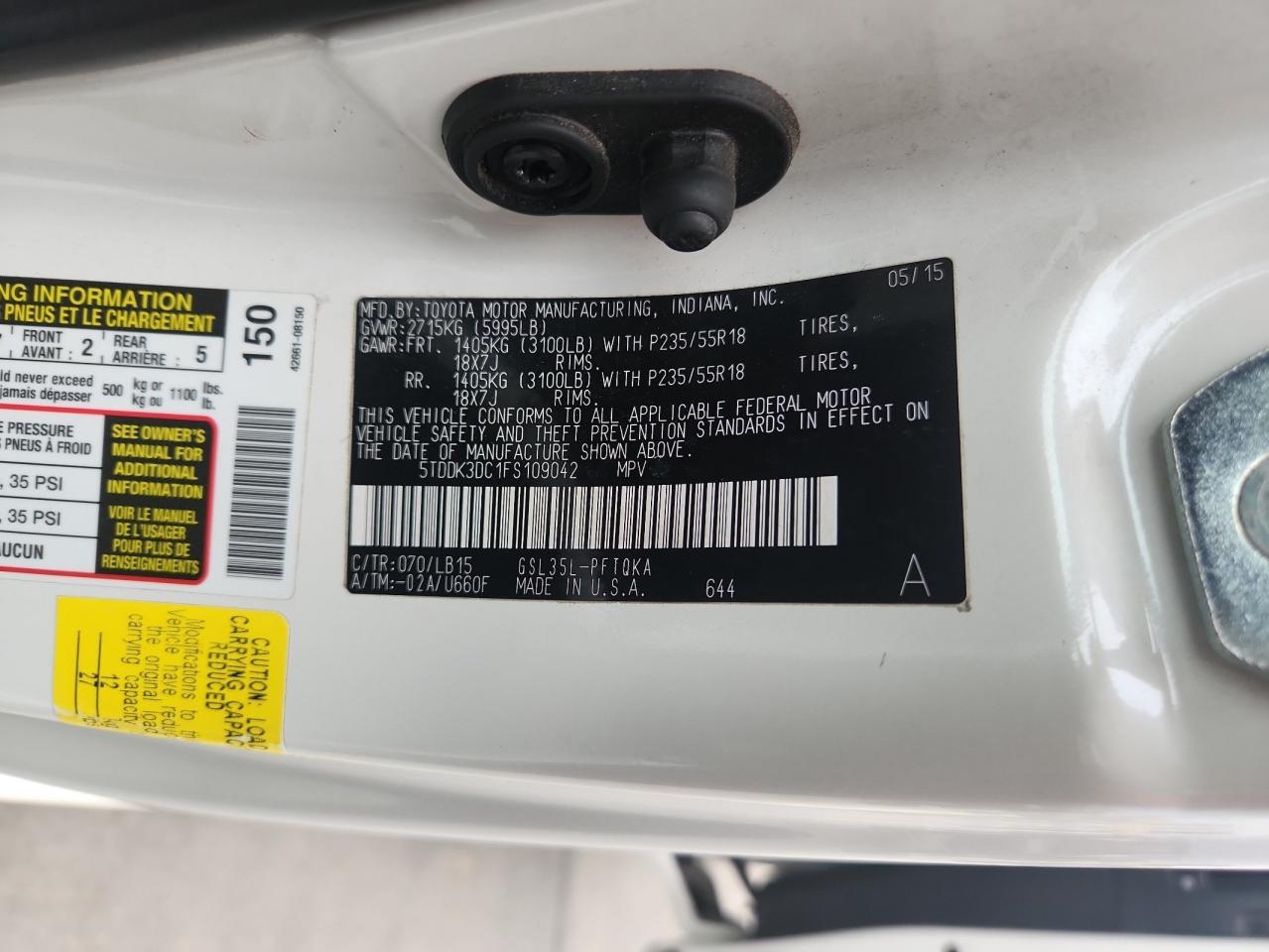 2015 Toyota Sienna Xle VIN: 5TDDK3DC1FS109042 Lot: 82420065