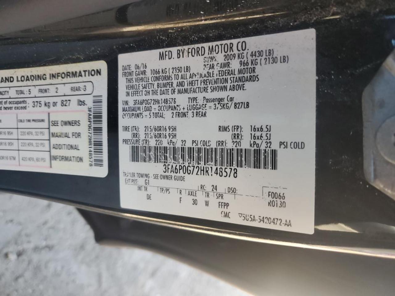 2017 Ford Fusion S VIN: 3FA6P0G72HR148578 Lot: 82729975