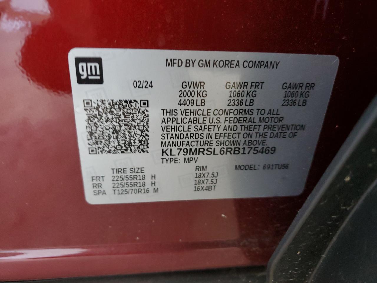 2024 Chevrolet Trailblazer Lt VIN: KL79MRSL6RB175469 Lot: 85144425