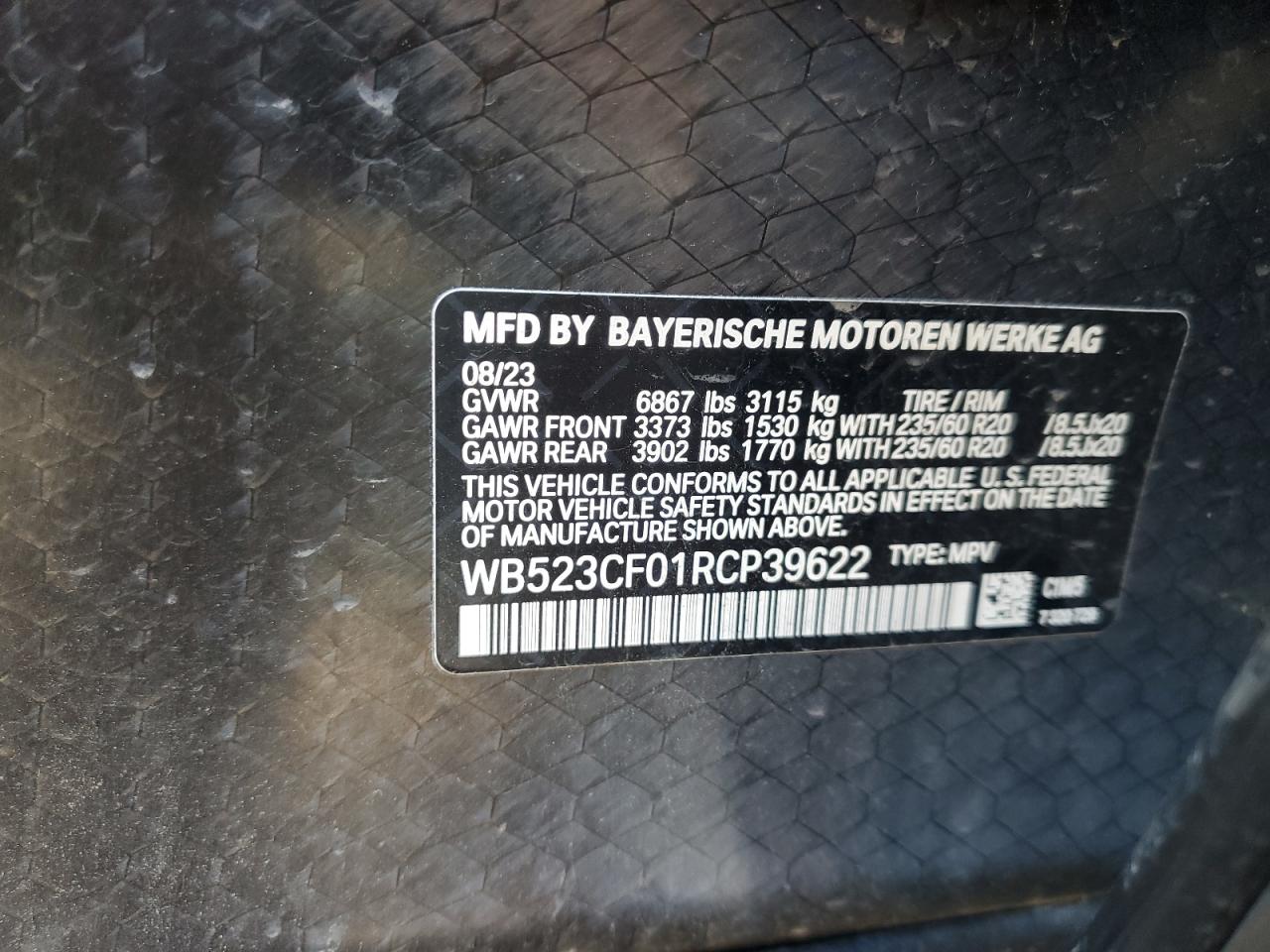 2024 BMW Ix xDrive50 VIN: WB523CF01RCP39622 Lot: 90233685