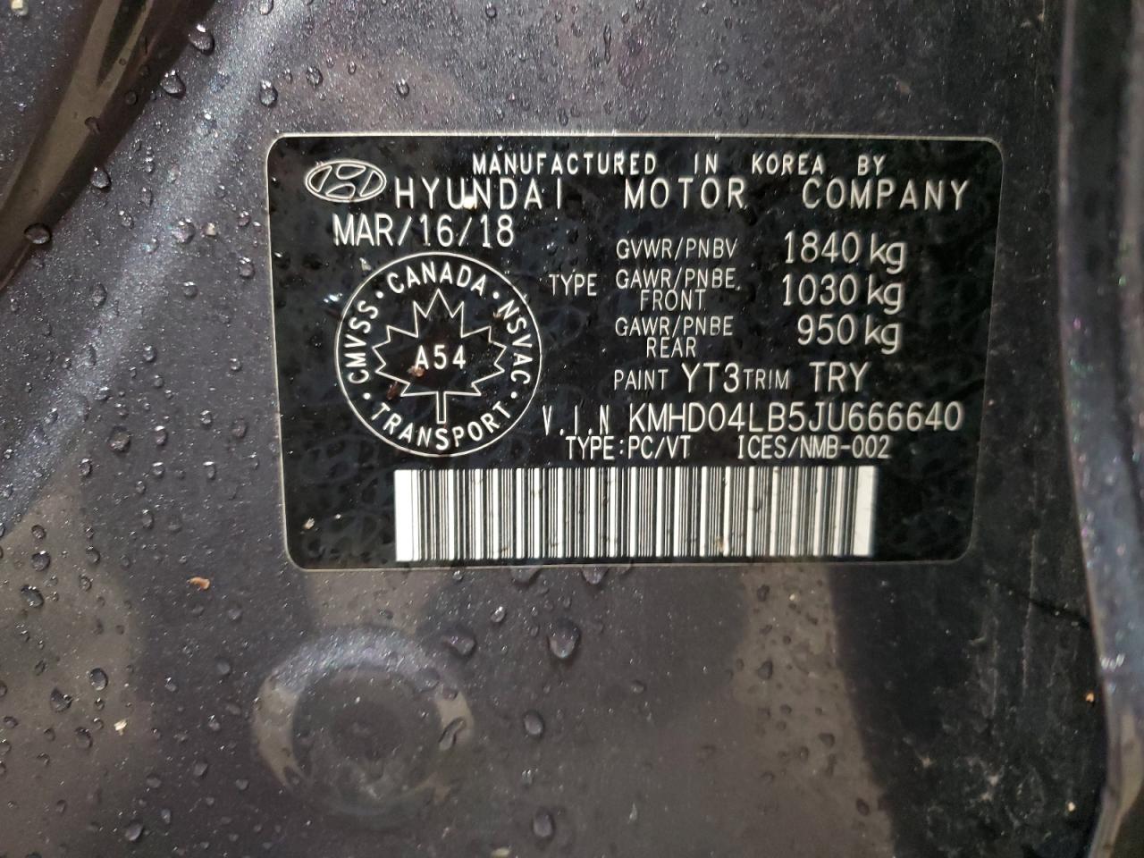 2018 Hyundai Elantra Sport VIN: KMHD04LB5JU666640 Lot: 90081615