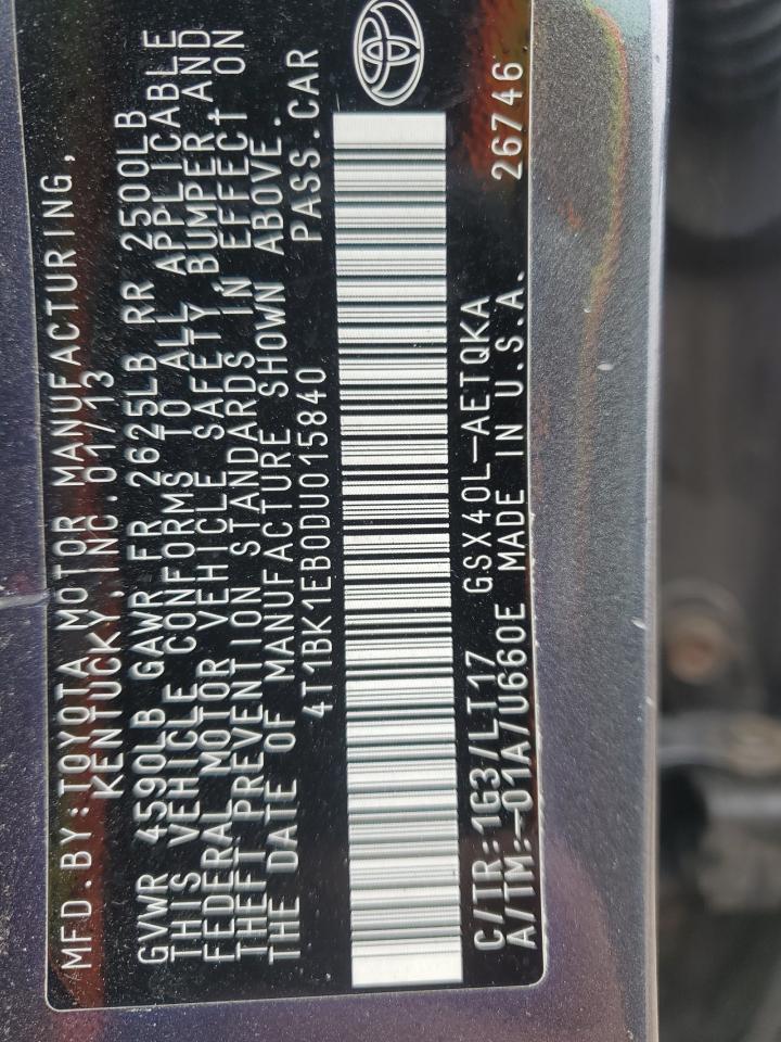 2013 Toyota Avalon Base VIN: 4T1BK1EB0DU015840 Lot: 90460765