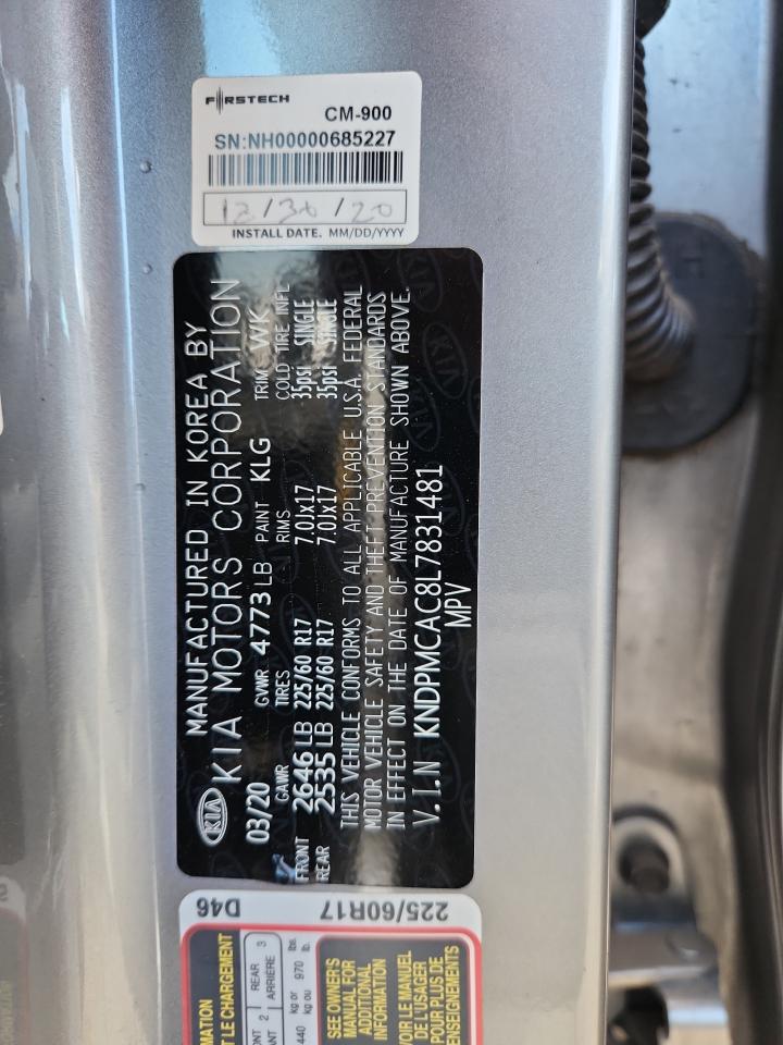 2020 Kia Sportage Lx VIN: KNDPMCAC8L7831481 Lot: 85299755