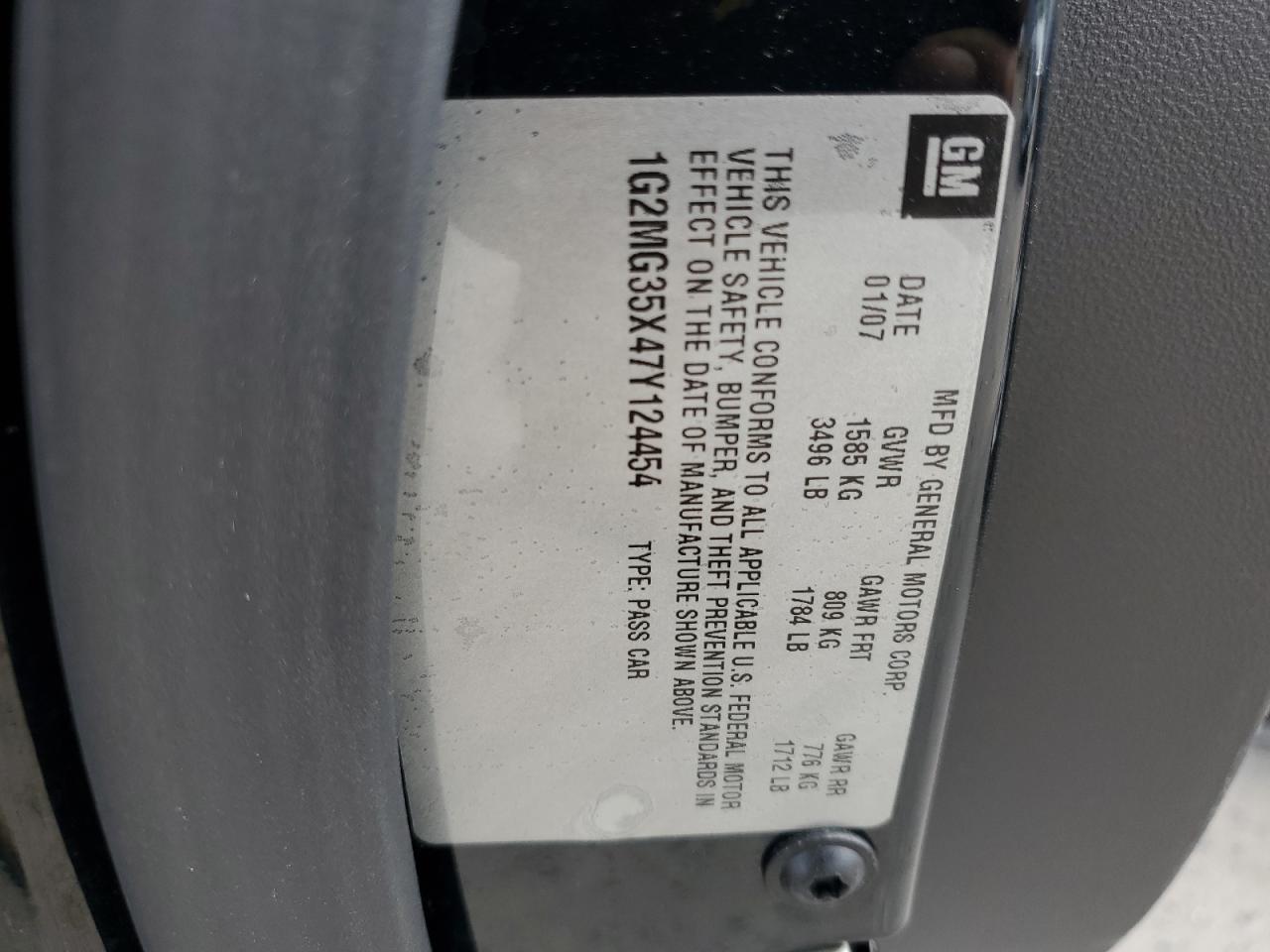 2007 Pontiac Solstice Gxp VIN: 1G2MG35X47Y124454 Lot: 85286245