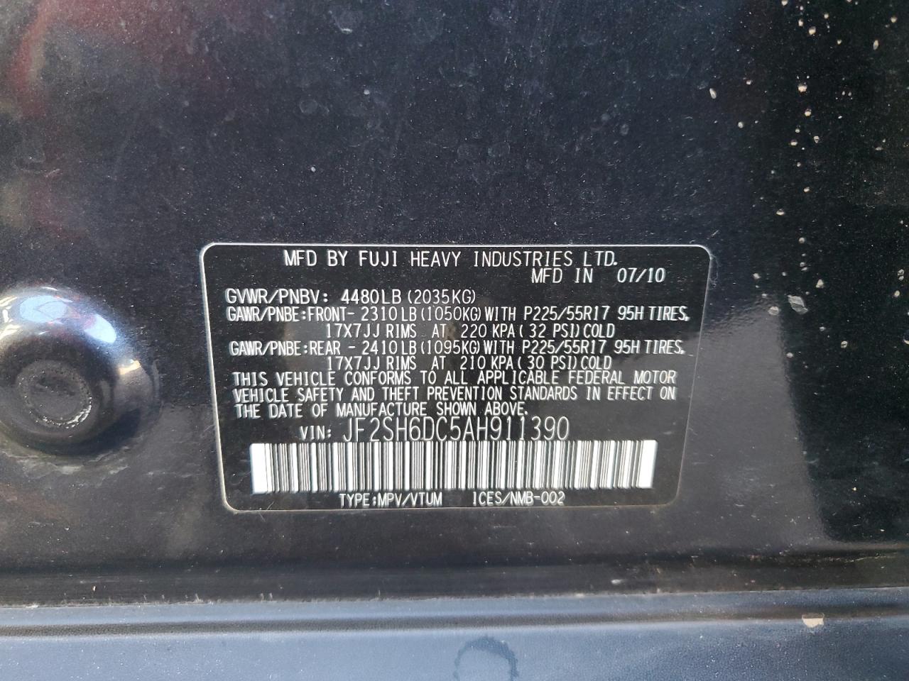 2010 Subaru Forester 2.5X Limited VIN: JF2SH6DC5AH911390 Lot: 84072155