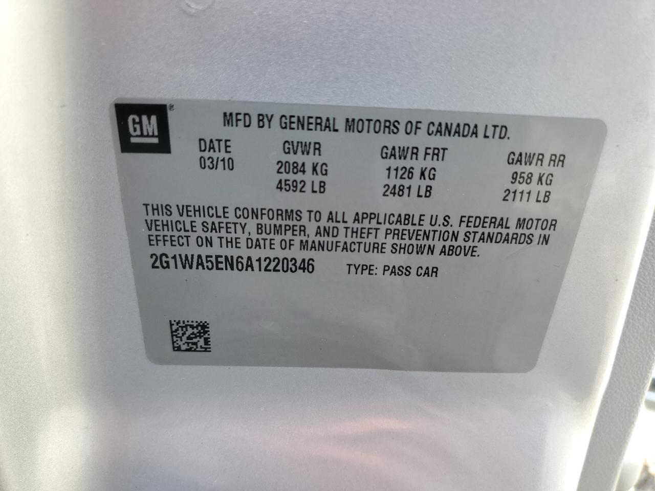 2010 Chevrolet Impala Ls VIN: 2G1WA5EN6A1220346 Lot: 85087835