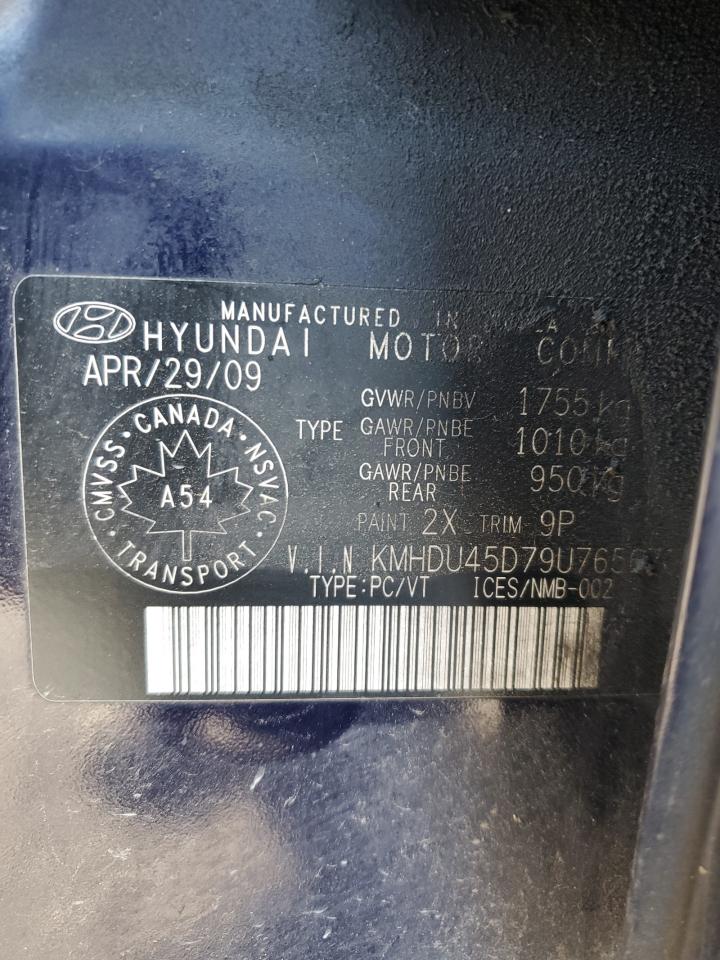 2009 Hyundai Elantra Gls VIN: KMHDU45D79U765670 Lot: 81231235