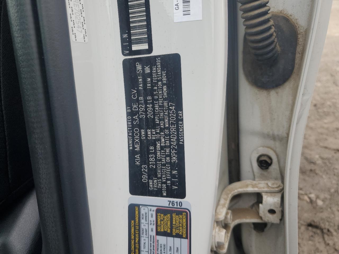 2024 Kia Forte Lx VIN: 3KPF24AD2RE702547 Lot: 82651115