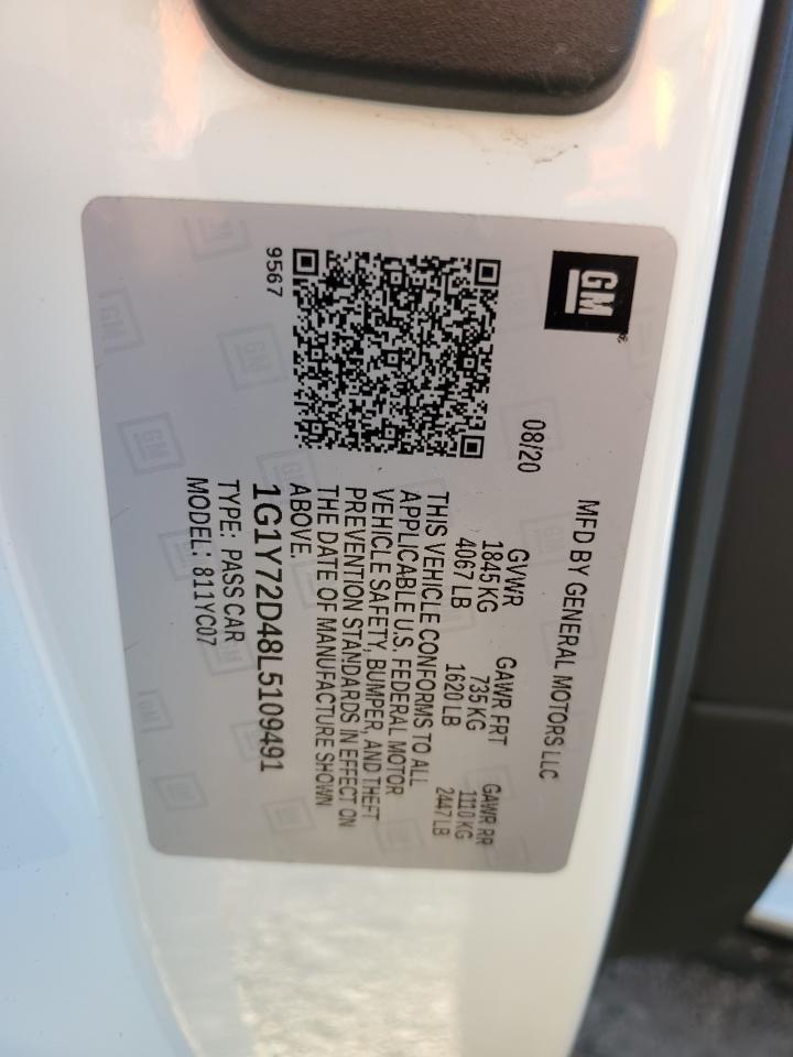 2020 Chevrolet Corvette Stingray 2Lt VIN: 1G1Y72D48L5109491 Lot: 90143945