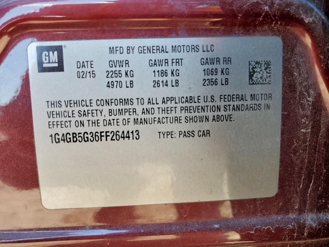 2015 Buick Lacrosse VIN: 1G4GB5G36FF264413 Lot: 82411325