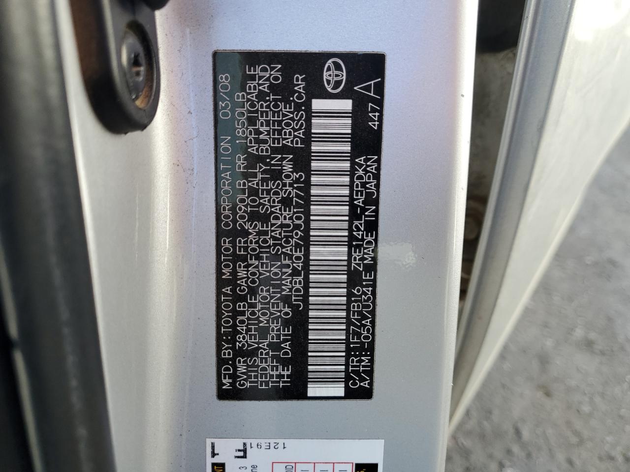 2009 Toyota Corolla Base VIN: JTDBL40E79J017713 Lot: 90892805