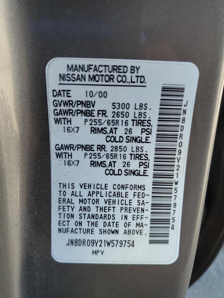 2001 Nissan Pathfinder Le VIN: JN8DR09Y21W579754 Lot: 86484505