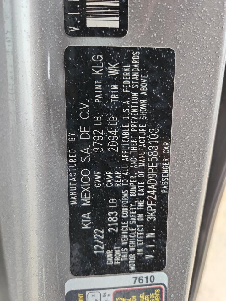 2023 Kia Forte Lx VIN: 3KPF24AD9PE583103 Lot: 90313585