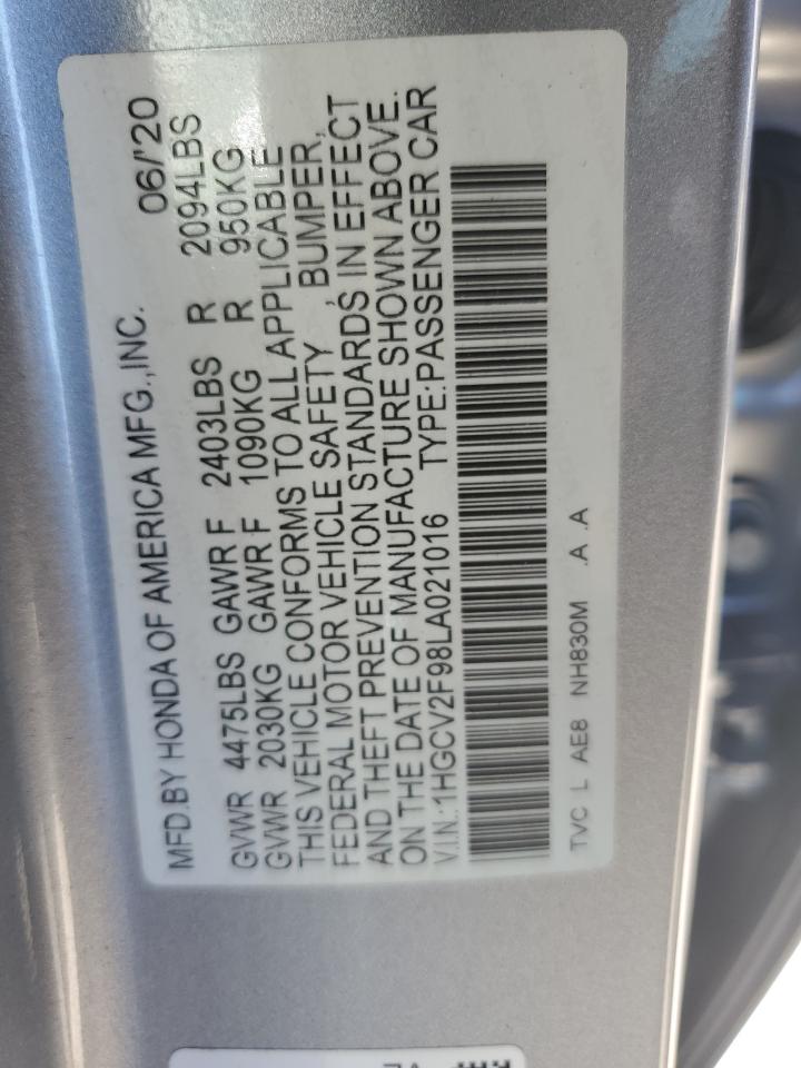 2020 Honda Accord Touring VIN: 1HGCV2F98LA021016 Lot: 86472005