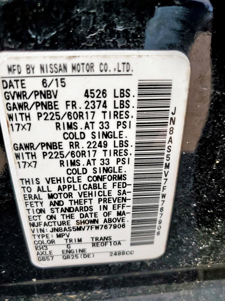 2015 Nissan Rogue Select S VIN: JN8AS5MV7FW767906 Lot: 84886935