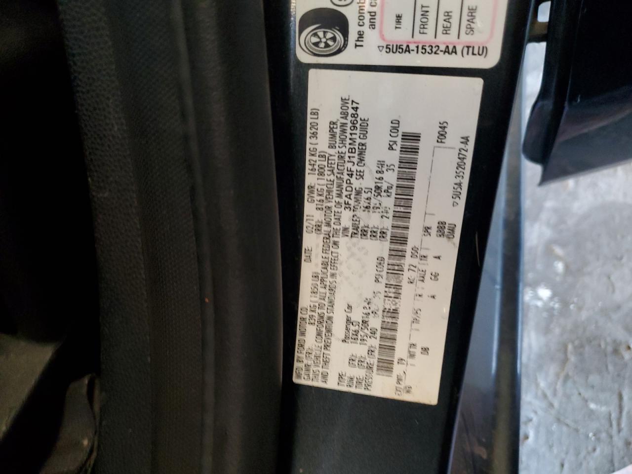 2011 Ford Fiesta Ses VIN: 3FADP4FJ1BM196847 Lot: 82233515