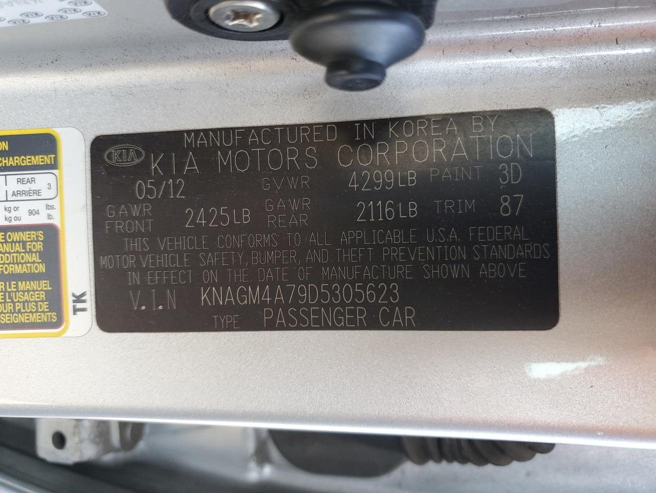 2013 Kia Optima Lx VIN: KNAGM4A79D5305623 Lot: 90122045