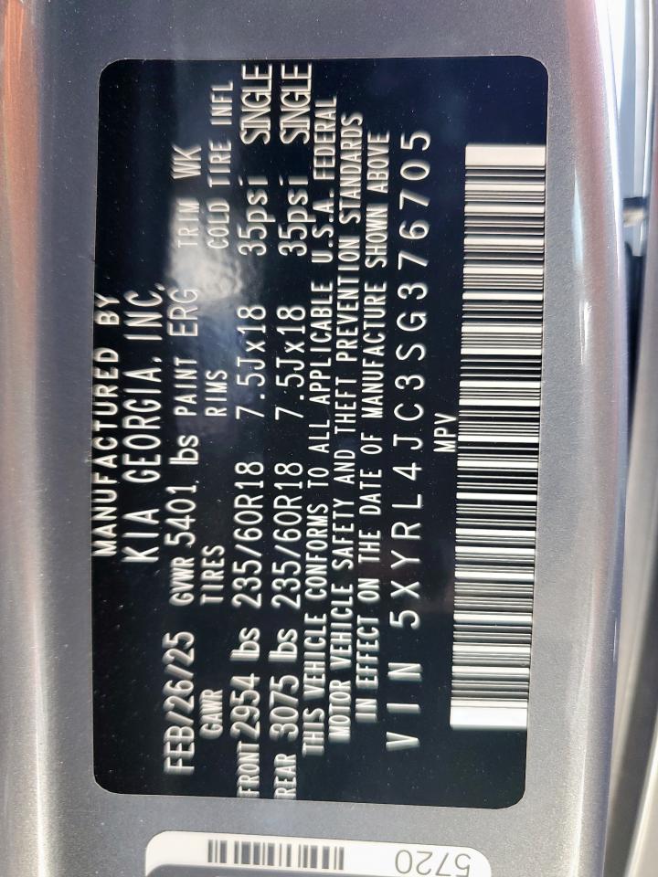 2025 Kia Sorento S VIN: 5XYRL4JC3SG376705 Lot: 85522635