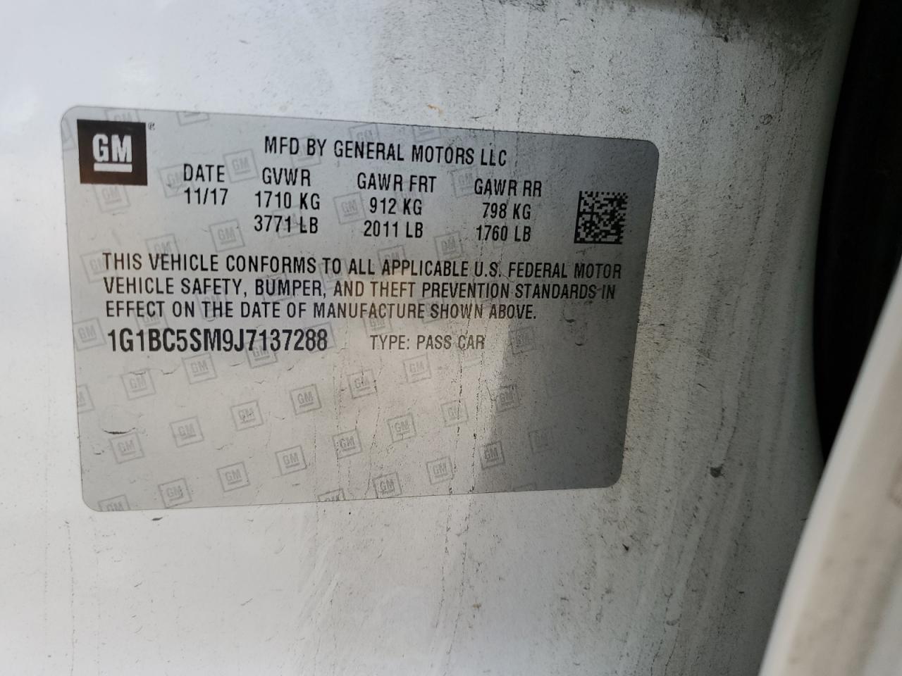 2018 Chevrolet Cruze Ls VIN: 1G1BC5SM9J7137288 Lot: 89577835