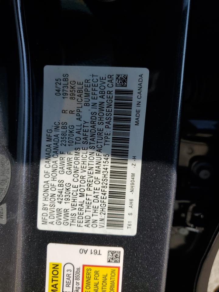 2025 Honda Civic Sport VIN: 2HGFE4F82SH341545 Lot: 85570495