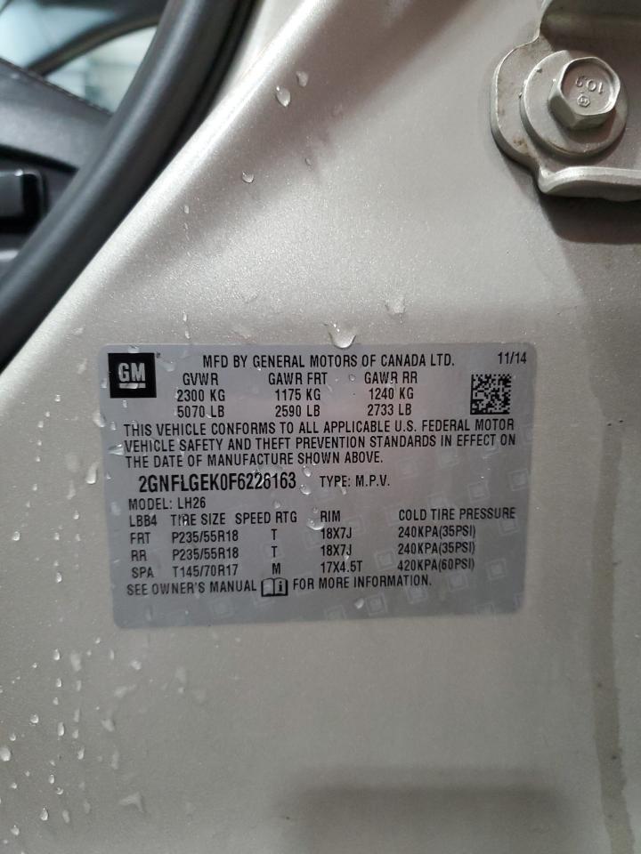 2015 Chevrolet Equinox Lt VIN: 2GNFLGEK0F6226163 Lot: 85180125