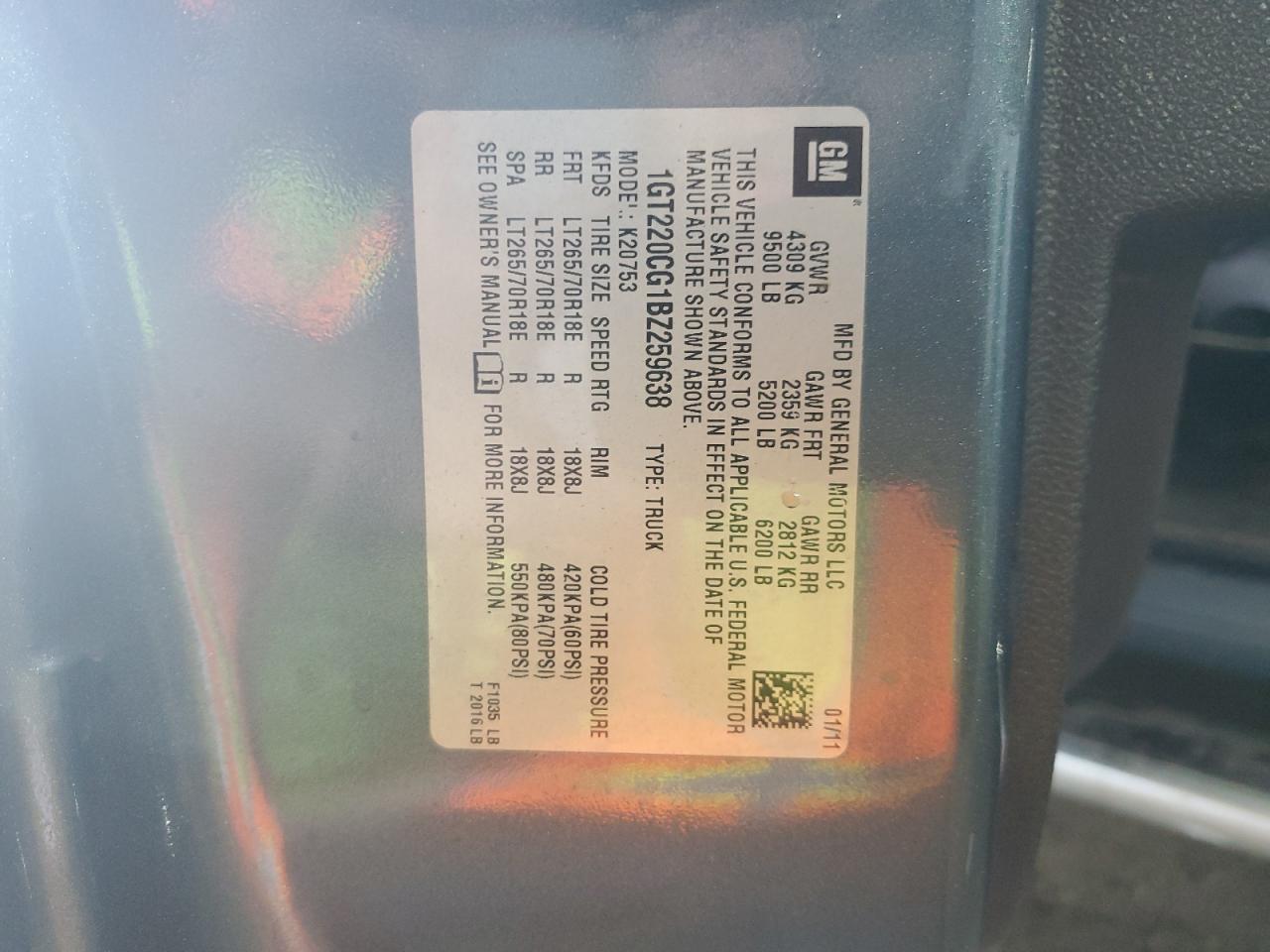 2011 GMC Sierra K2500 Sle VIN: 1GT220CG1BZ259638 Lot: 83935965