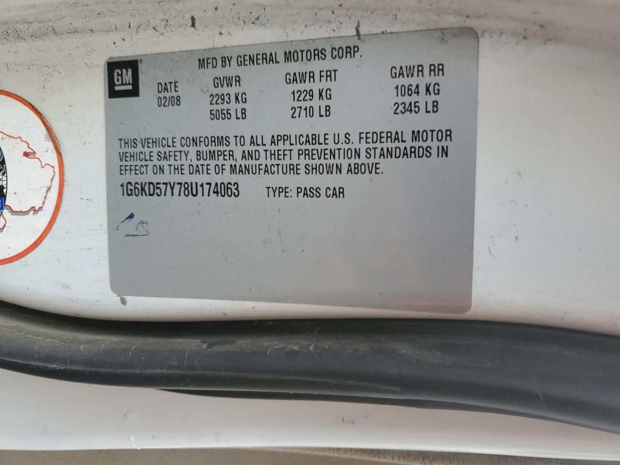 2008 Cadillac Dts VIN: 1G6KD57Y78U174063 Lot: 87280075