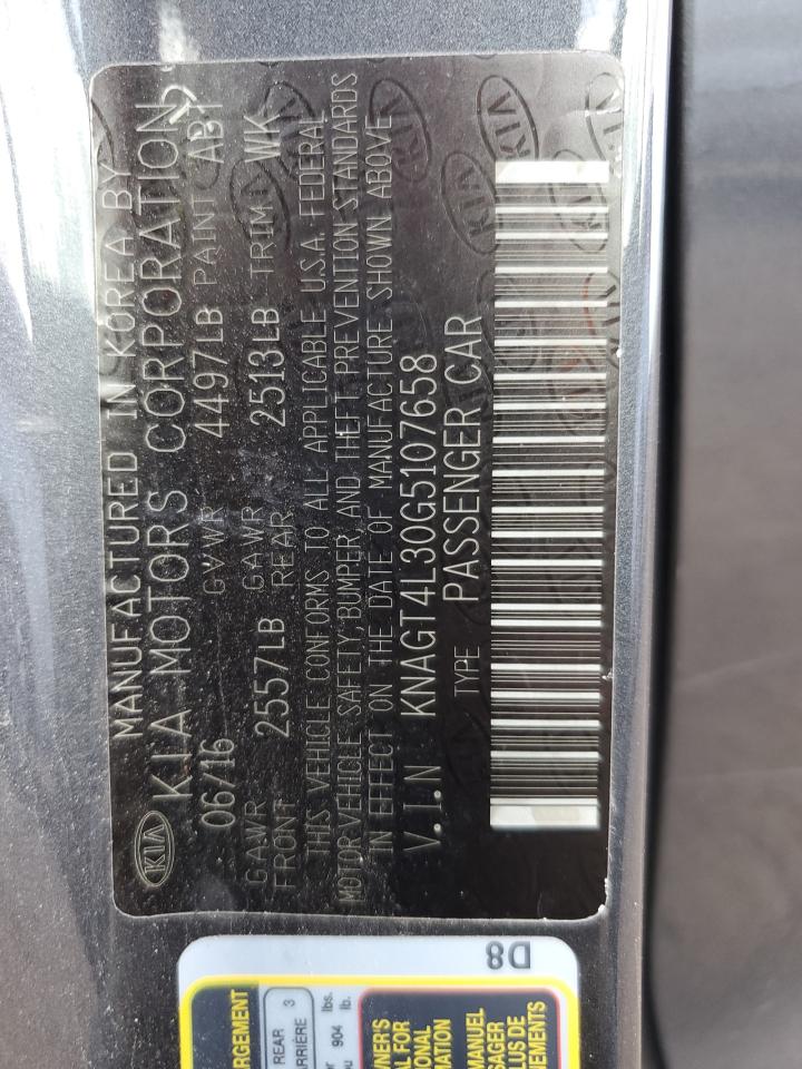 2016 Kia Optima Lx VIN: KNAGT4L30G5107658 Lot: 82357775