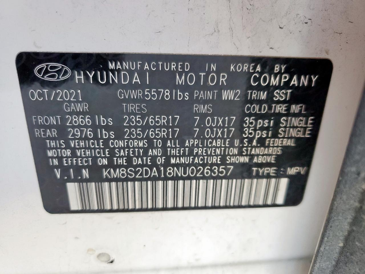 2022 Hyundai Santa Fe Blue VIN: KM8S2DA18NU026357 Lot: 85838185