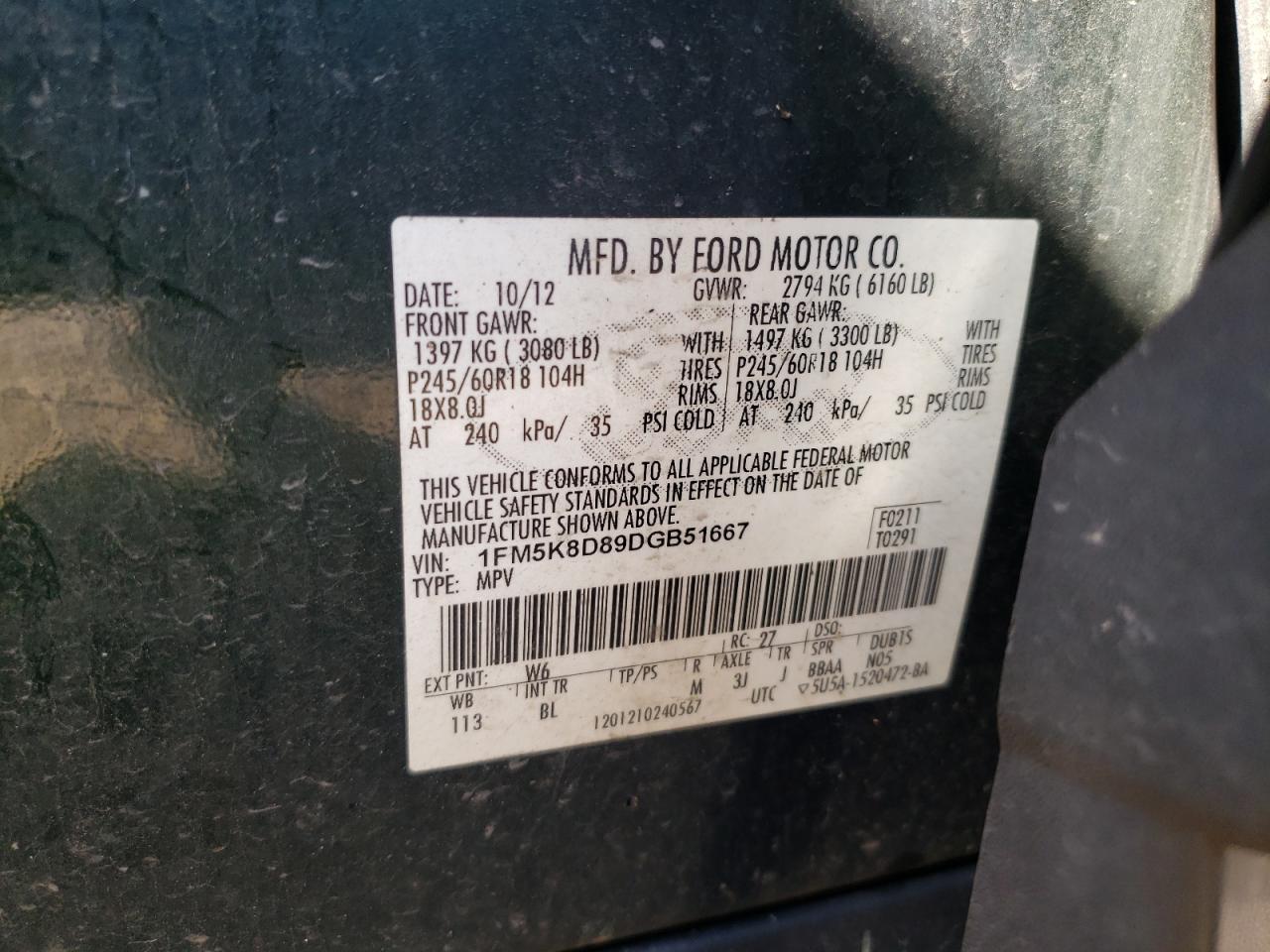 2013 Ford Explorer Xlt VIN: 1FM5K8D89DGB51667 Lot: 82386115