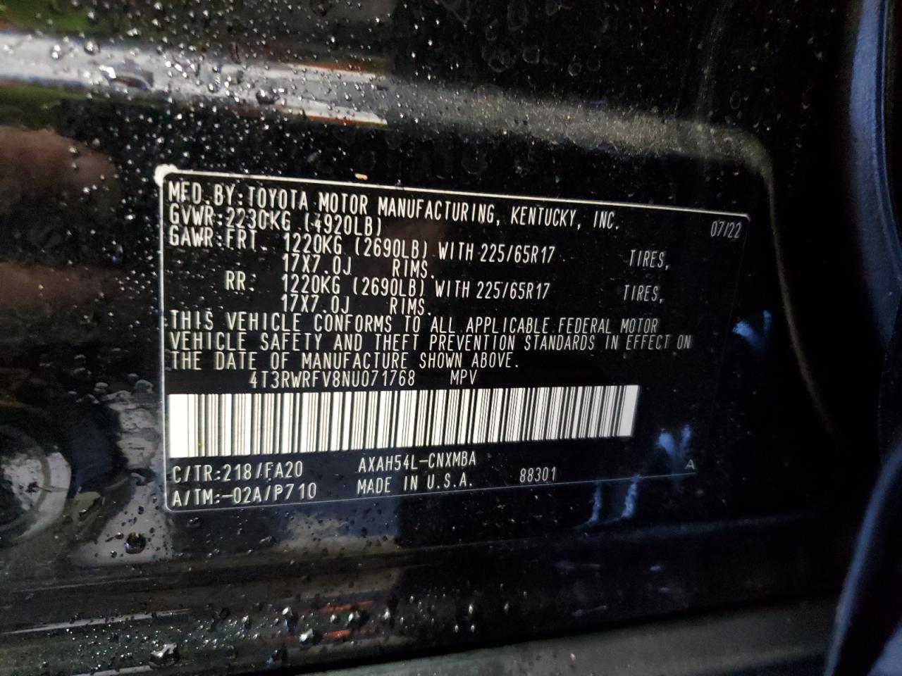 2022 Toyota Rav4 Xle VIN: 4T3RWRFV8NU071768 Lot: 84876115