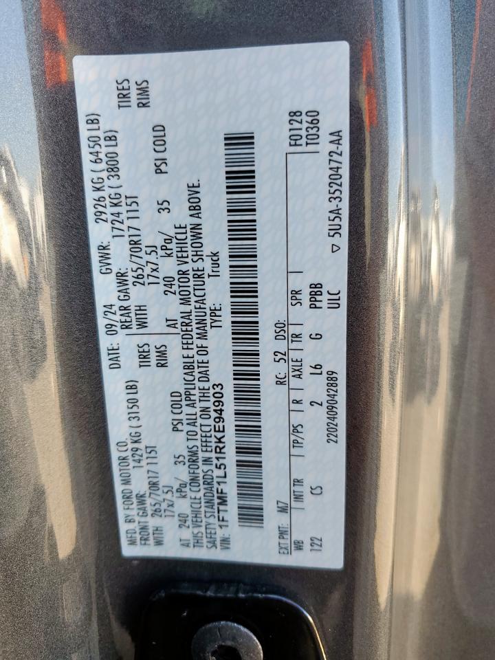 2024 Ford F150 Xl VIN: 1FTMF1L51RKE94903 Lot: 82272585