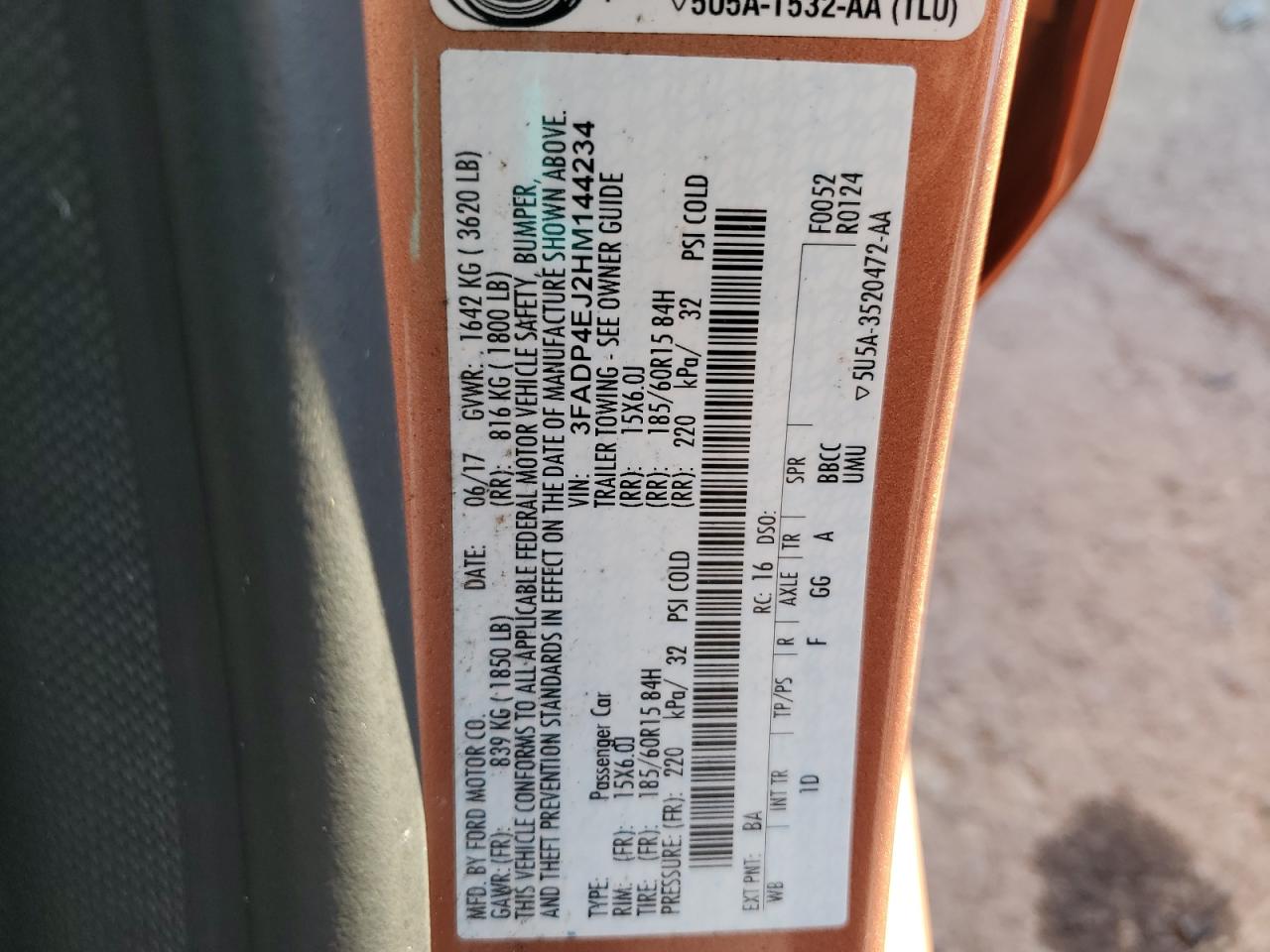 2017 Ford Fiesta Se VIN: 3FADP4EJ2HM144234 Lot: 89855115