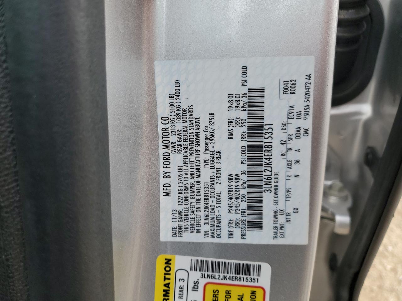 2014 Lincoln Mkz VIN: 3LN6L2JK4ER815351 Lot: 90527135