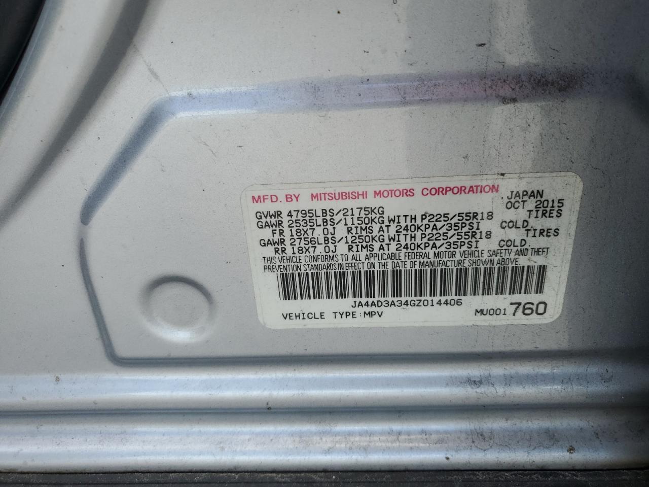 2016 Mitsubishi Outlander Se VIN: JA4AD3A34GZ014406 Lot: 86156855