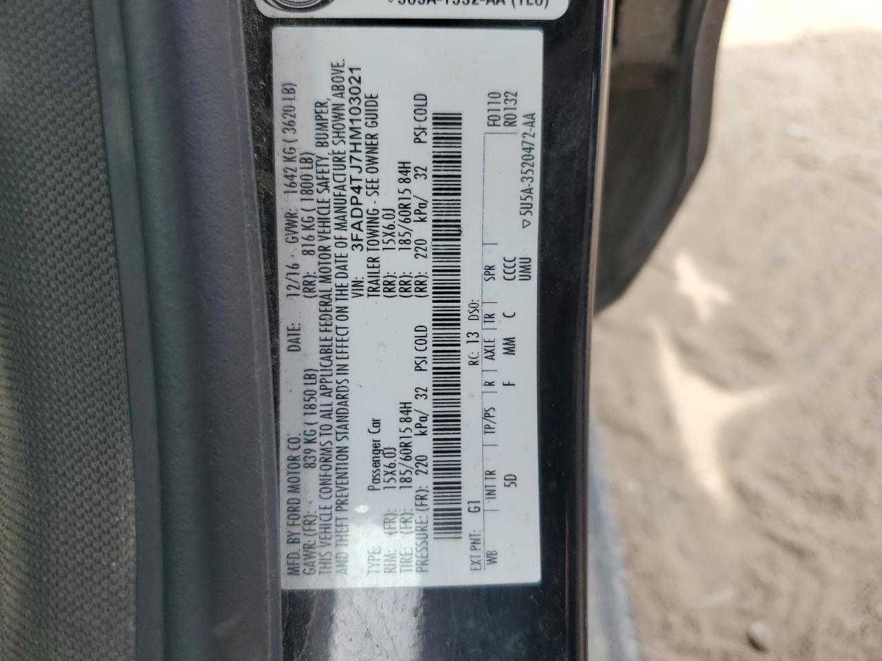 2017 Ford Fiesta S VIN: 3FADP4TJ7HM103021 Lot: 82563885