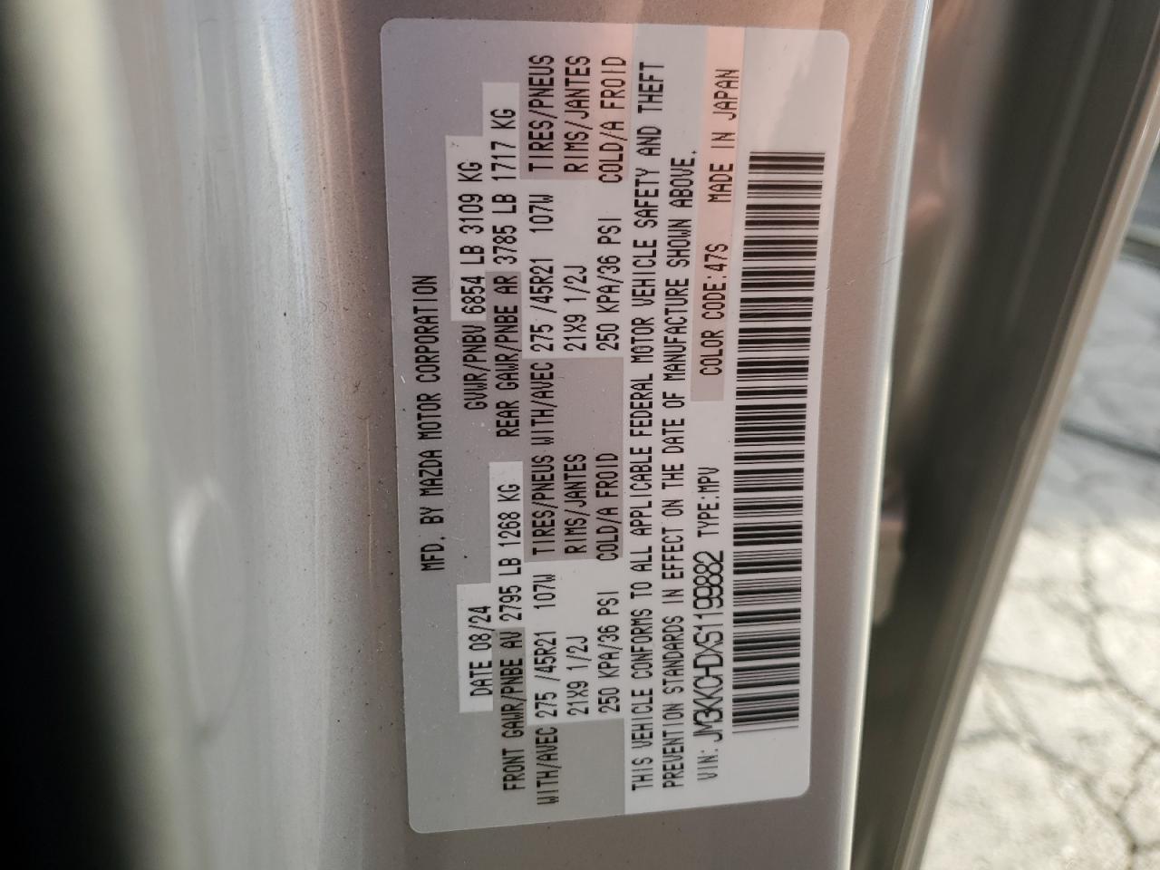 2025 Mazda Cx-90 Premium Sport VIN: JM3KKCHDXS1199882 Lot: 85715445