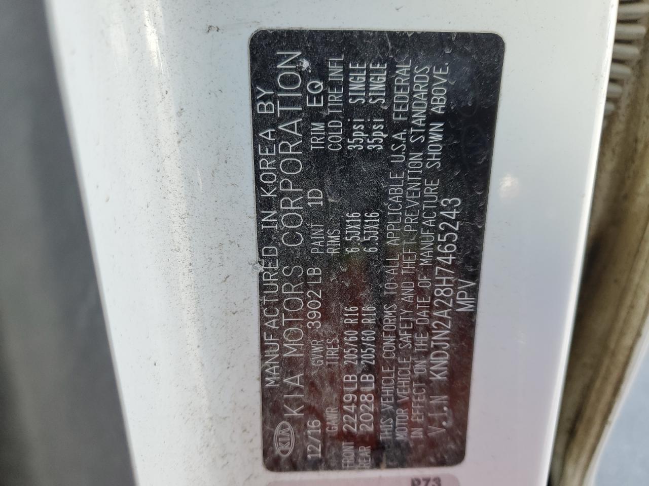 2017 Kia Soul VIN: KNDJN2A28H7465243 Lot: 86835055