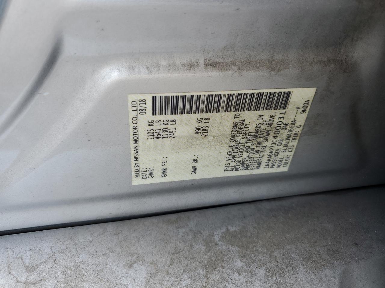 2018 Nissan Maxima 3.5S VIN: 1N4AA6AP7JC400031 Lot: 84648245