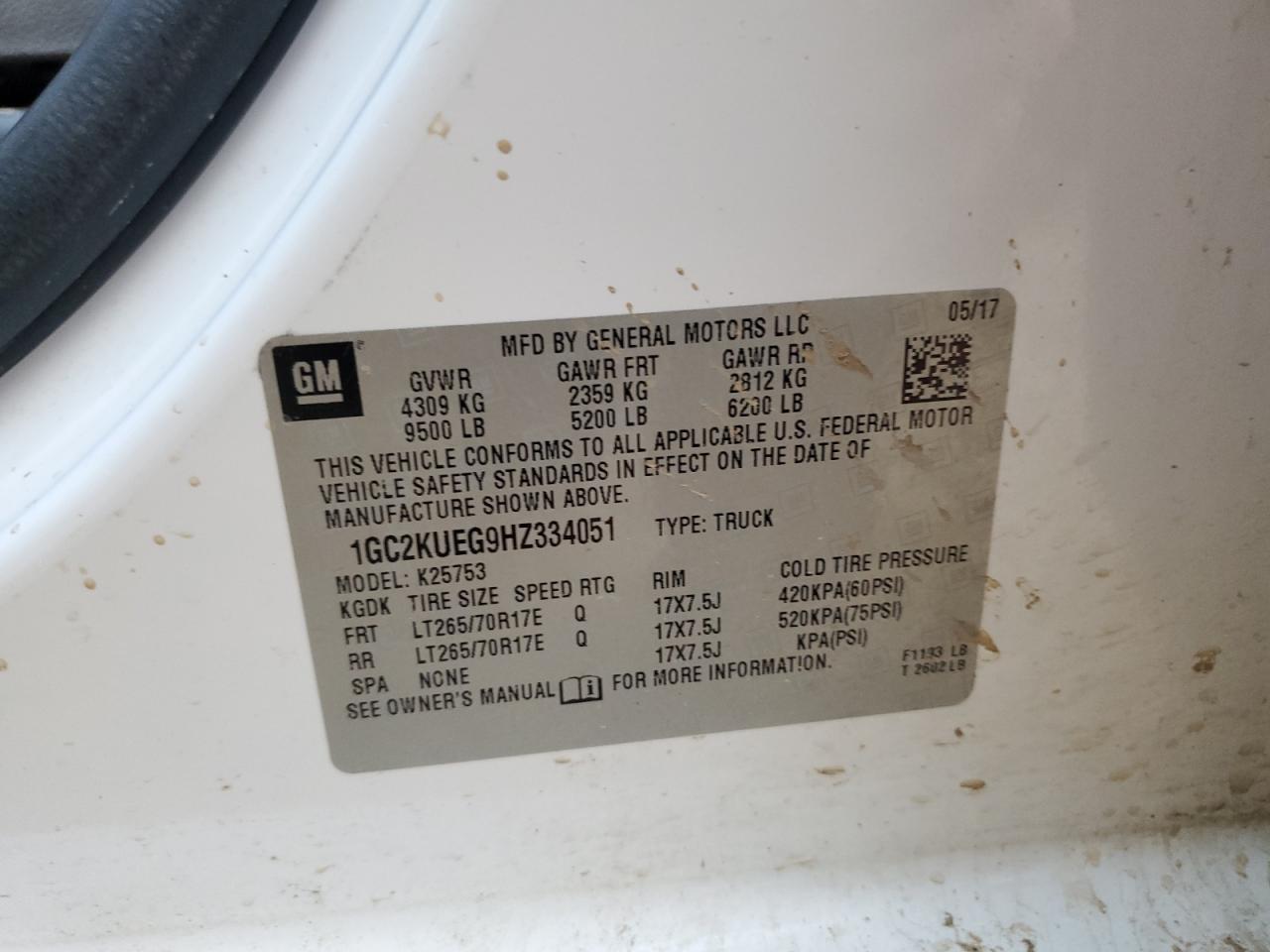 2017 Chevrolet Silverado K2500 Heavy Duty VIN: 1GC2KUEG9HZ334051 Lot: 85309715