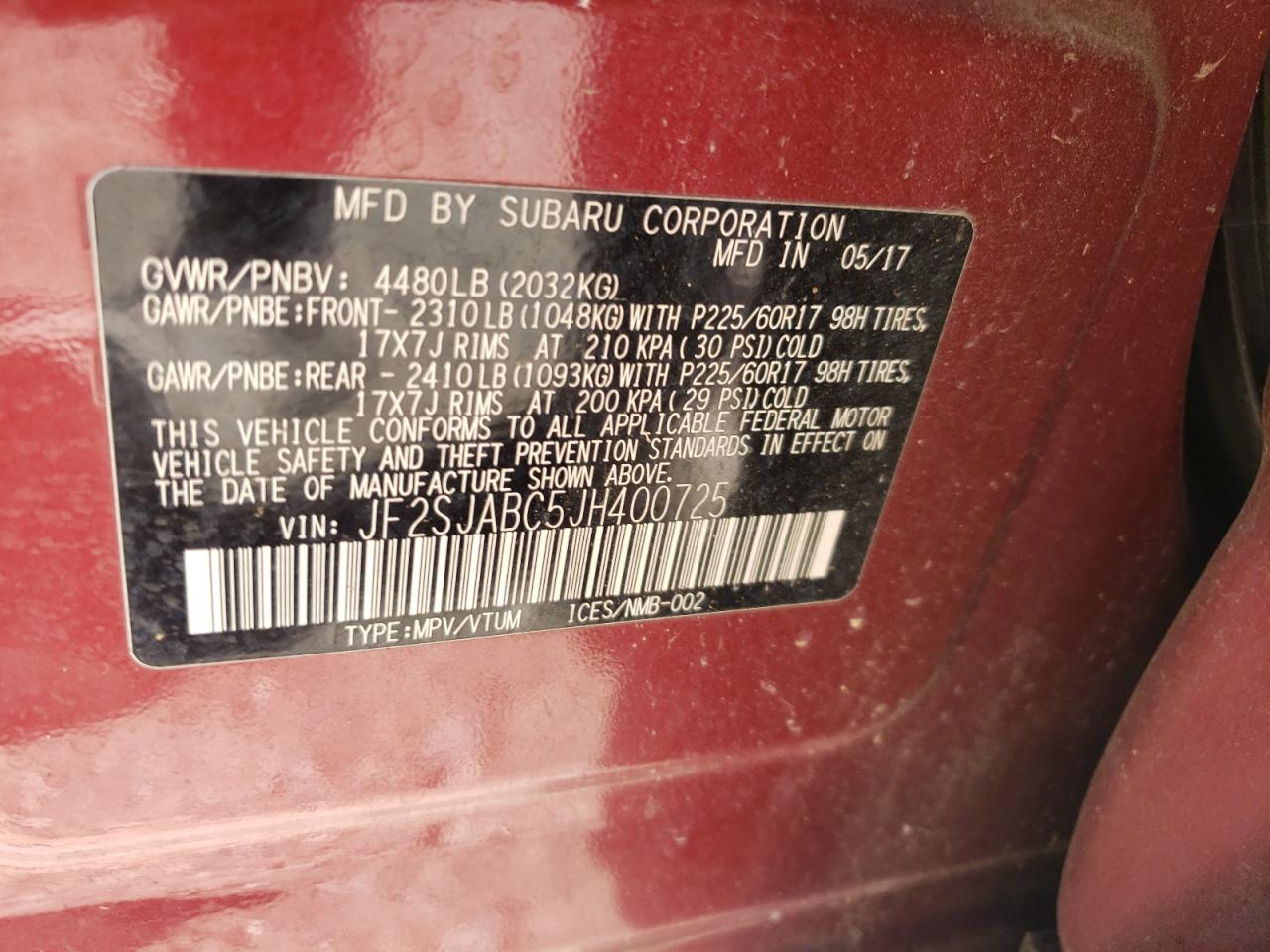 2018 Subaru Forester 2.5I VIN: JF2SJABC5JH400725 Lot: 86307805