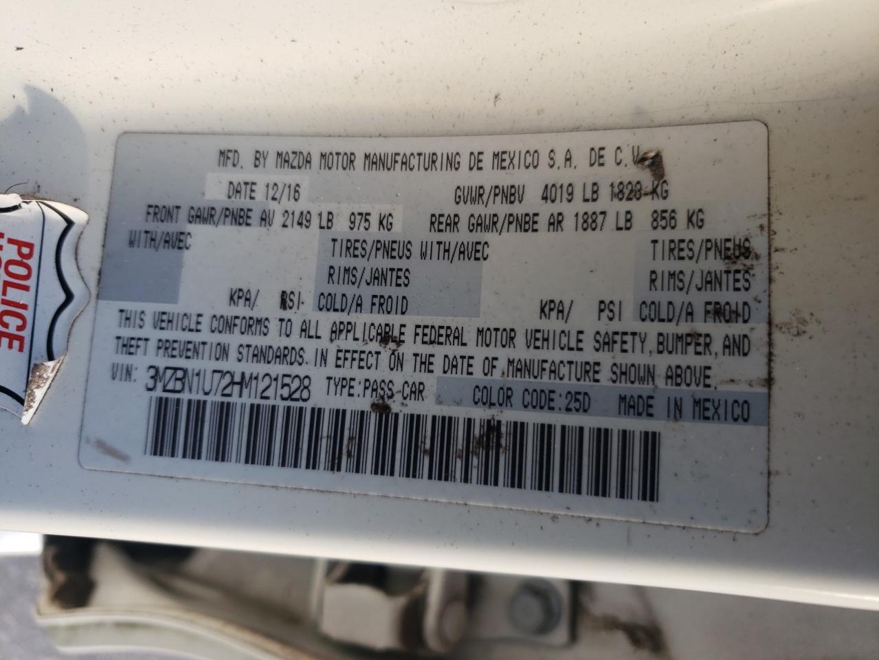 2017 Mazda 3 Sport VIN: 3MZBN1U72HM121528 Lot: 84834945