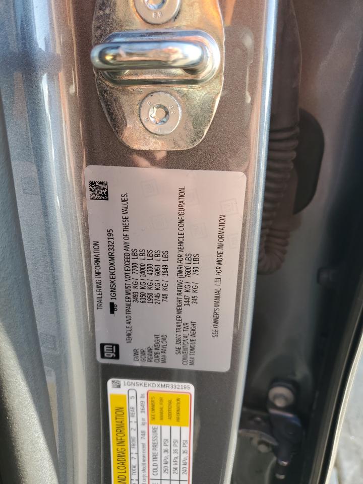 2021 Chevrolet Suburban K1500 Rst VIN: 1GNSKEKDXMR332195 Lot: 89826975