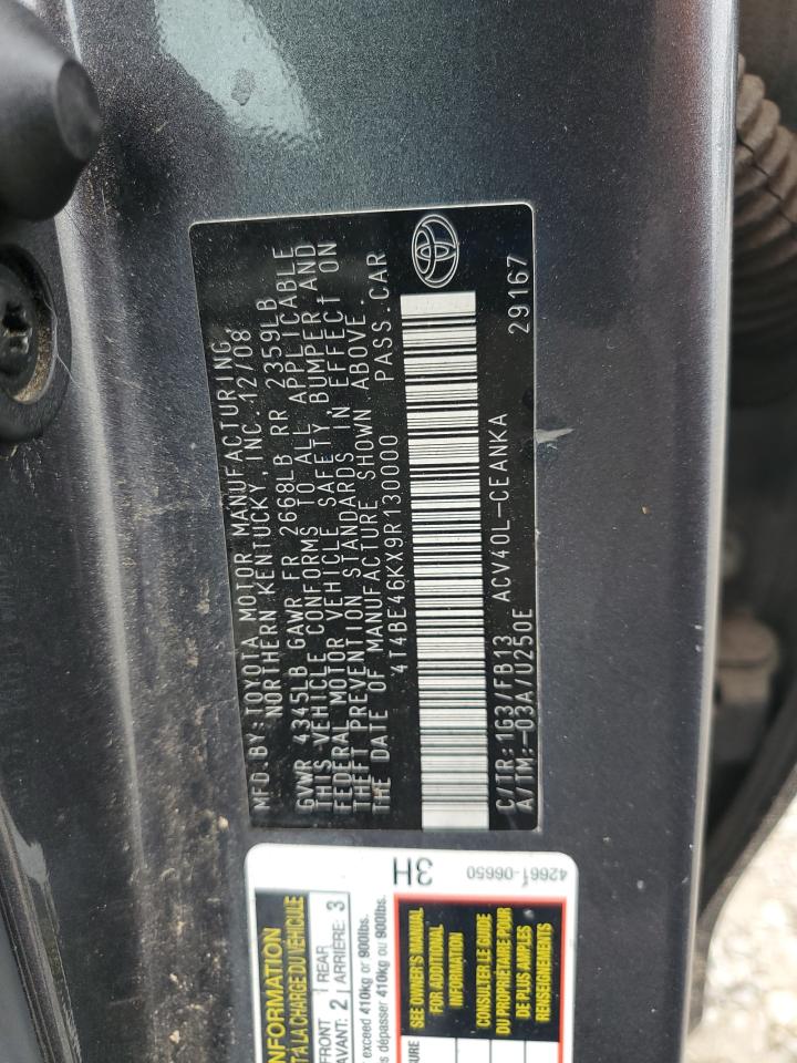 2009 Toyota Camry Base VIN: 4T4BE46KX9R130000 Lot: 82329505