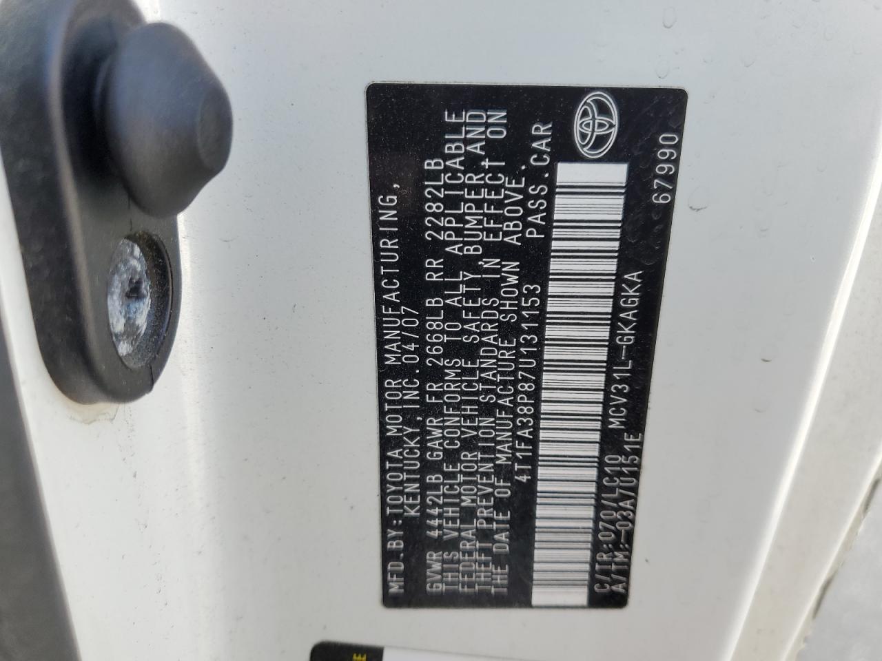 2007 Toyota Camry Solara Se VIN: 4T1FA38P87U131153 Lot: 84209845