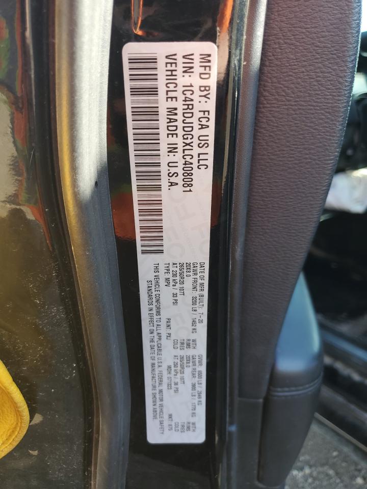 2020 Dodge Durango Gt VIN: 1C4RDJDGXLC408081 Lot: 89456095