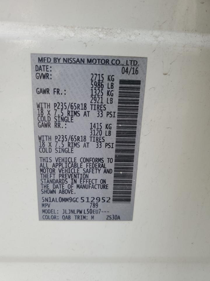 2016 Infiniti Qx60 VIN: 5N1AL0MM9GC512952 Lot: 84975005