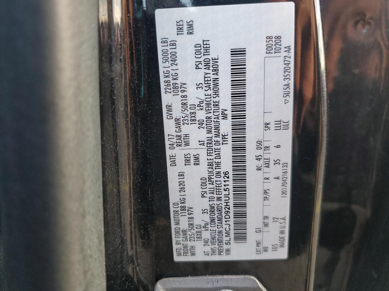 2017 Lincoln Mkc Premiere VIN: 5LMCJ1D92HUL51126 Lot: 85184205