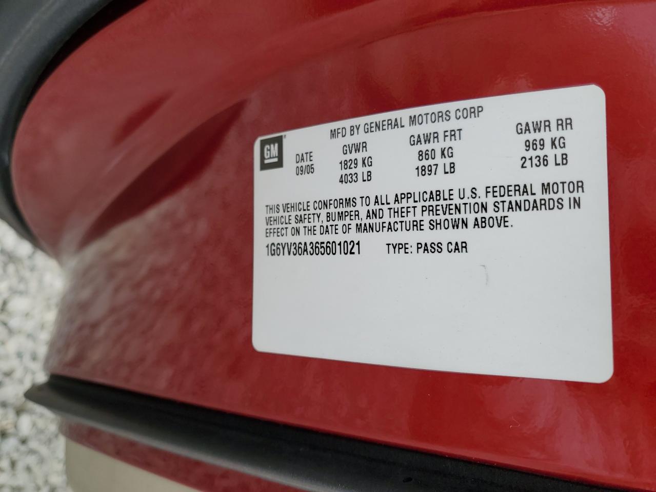 2006 Cadillac Xlr VIN: 1G6YV36A365601021 Lot: 81600845