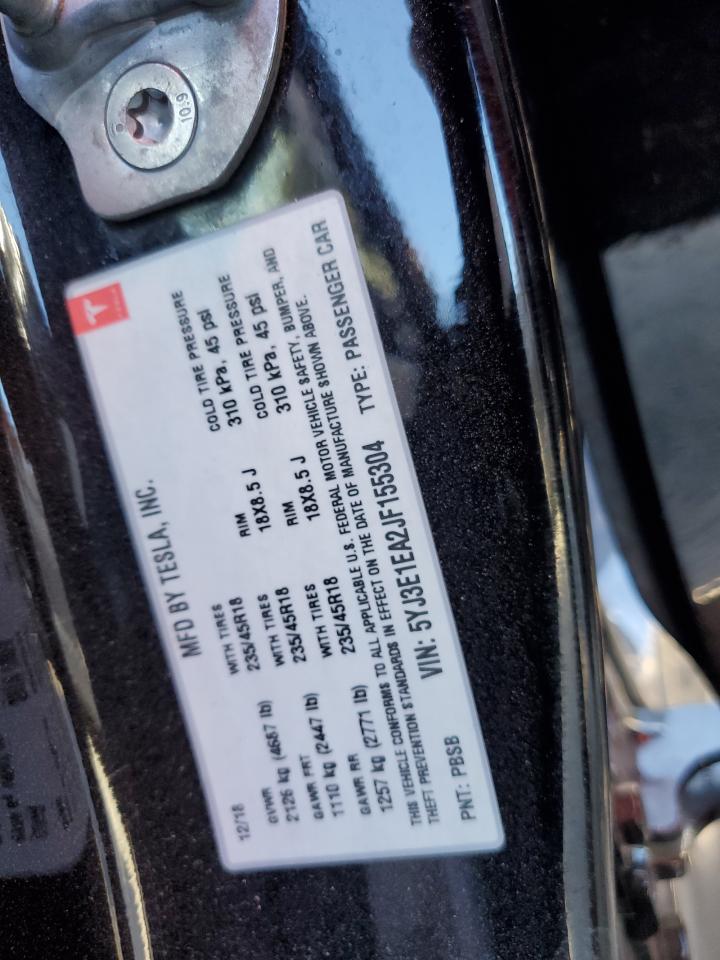 2018 Tesla Model 3 VIN: 5YJ3E1EA2JF155304 Lot: 86776815